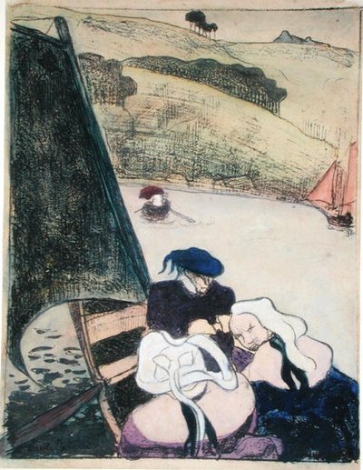 「Les Brettoneries」シリーズより、ボートに乗るブルトン人 作： Emile Bernard
