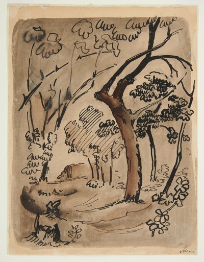 樹木のある風景 1890-95年頃 （紙にペン・インク） 作： Emile Bernard