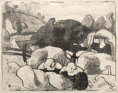 Les Bretonneries: 干し草の山を作るブルトンの女性 作： Emile Bernard