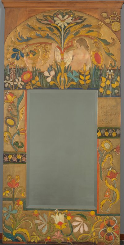 植物、花、2人の女性像で飾られたミラーフレーム 作： Emile Bernard