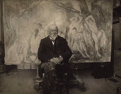 レ・ローヴのアトリエでのポール・セザンヌ（1904年）。 作： Emile Bernard