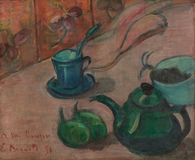 ティーポット、カップ、フルーツのある静物 作： Emile Bernard