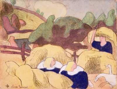 シリーズ「Les Brettoneries」の干し草の山を作る女性 作： Emile Bernard