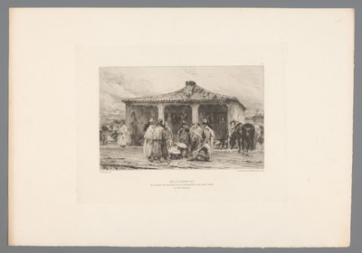 イーーン収容所の集団兵士 メッツ 1870 年 10 月 8 日 / モーゼル砦の聖シモン広場にある孤立した騎兵隊の野営地 (オブジェクトのタイトル) France etsen uit 1875 (シリーズタイトル) 1875年のエッチング（連載タイトル） 作： Emile Boilvin