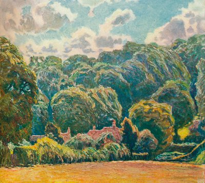 樹木が茂った丘の中腹、アプトングレー、c1914 作： Emile Claus