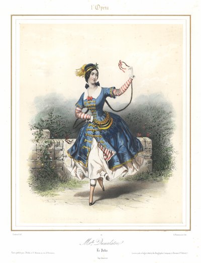 パリ・オペラ座で踊るフランス人バレエダンサーAdele Dumilatre、1840年頃（カラーリトグラフ 作： Emile Desmaisons