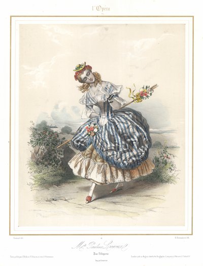 パリ・オペラ座で踊るフランス人バレエダンサー、ポーリーヌ・ルルー、1840年頃（カラーリトグラフ 作： Emile Desmaisons