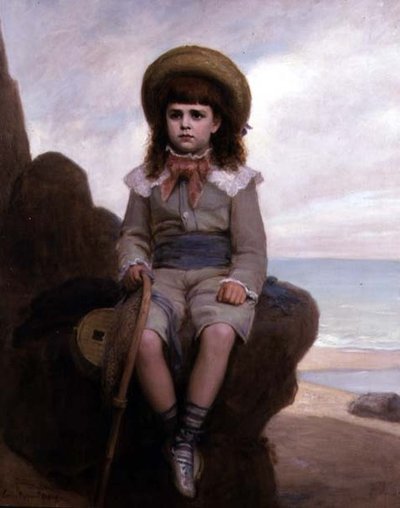 岩の上でエビ取り網を持つ少年 作： Emile Dupont Zipcy