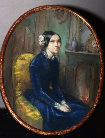 Idalia Poletika (?) の肖像 (I. Poletika の肖像)。 エミール・フランソワ・デサン（1808-1882）の作品、紙に水彩とパステル 作： Emile Francois Dessain
