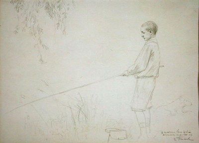 釣りをする少年 作： Emile Friant