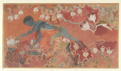 1921年頃、クノッソスのミノス宮殿からのブルーモンキーサフラン採集者のフレスコ画（エヴァンスフレスコ画L / 3 a））、1921年頃（紙、顔料） 作： Emile Gilliéron