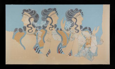 クノッソスのミノス宮殿から復元された青いフレスコ画の女性の絵画 (Evans Fresco Drawing O/7) 作： Emile Gilliéron
