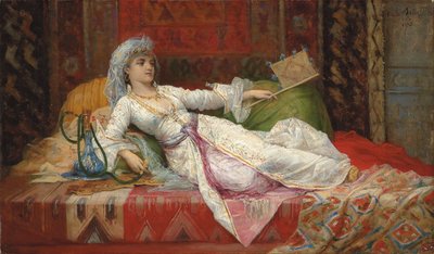 トルコ女性のリクライニング。横になったトルコ人女性、1895 作： Emile Henri La Porte