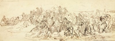 1793年10月のロワールの交差点（紙にインク） 作： Emile Jean Horace Vernet