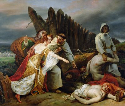 ハロルドの身体を見つけるエディス、1828 作： Emile Jean Horace Vernet