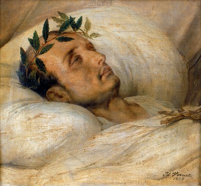 1821年5月、彼のデスベッドでのナポレオン。 作： Emile Jean Horace Vernet