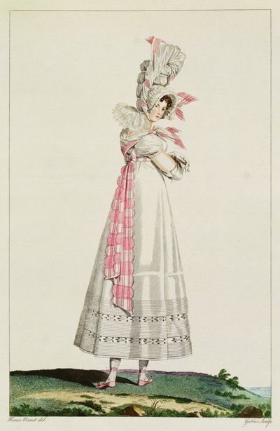 ジョルジュジャックガティーヌ（1773-1831年）が刻印した「インクロヤブルエメルベイユ」のファッションプレート、サマードレス、1815年 作： Emile Jean Horace Vernet
