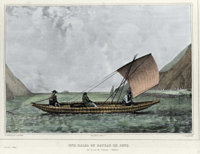 チチカカ湖(ボリビア)のバルサまたはラッセル船。Emile Lassalle（1813-1871）によるリトグラフ - Alcide D