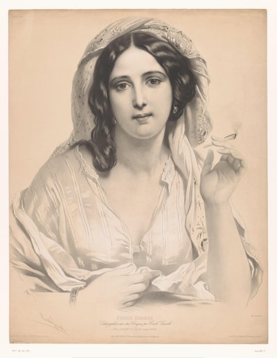 彼女の手でタバコを持つベールに包まれた若い女性 La reine du sérail (オブジェクトのタイトル) 選抜芸術家研究（連載タイトル） Études choisies (オブジェクトのシリーズ タイトル) 作： Emile Lassalle