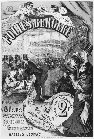 フォリーベルジェールの広告ポスター、ルーリシェ、パリ、1875 作： Emile Levy