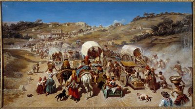 1850年にマルセイユでコレラが流行した際の移民 エミール・ルボン（1809-1863）による絵画 1850年 薄暗い。0.74 x 1.70 m モンペリエ ファーブル美術館 作： Emile Loubon