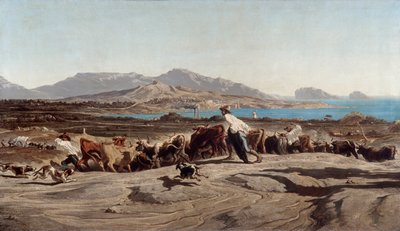 マルセイユの眺め、日帰り散歩でアイガラードを撮る-エミール・ルーボンによる絵画（1809-1863） 作： Emile Loubon