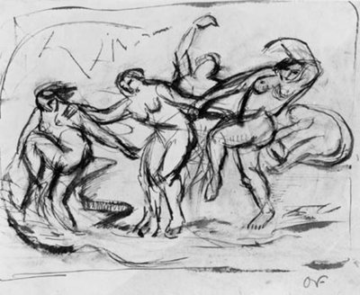 入浴とダンスの女性との図構成。 作： Emile Othon Friesz