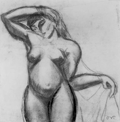 フィギュア研究。 カーテンをかけて立っている女性。 作： Emile Othon Friesz