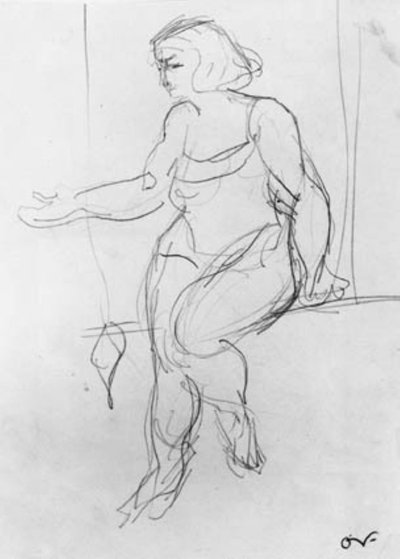 空中ブランコに座る女性アクロバット。 作： Emile Othon Friesz