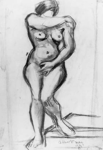 女性モデルの正面に立って、クロッキー。 作： Emile Othon Friesz