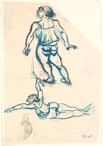 空中ブランコと歩行の女性アクロバットの 3 つの研究。 作： Emile Othon Friesz