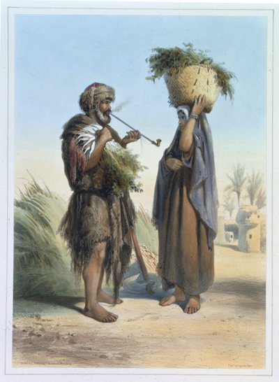 Fellah Man and Woman、illustration of &39;The Valley of the Nile&39;、engraved by Mouilleron、pub Lemercier、1848 作： Emile Prisse d