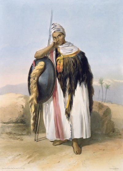 エドルピアのアムハラ出身の戦士、「ナイルの谷」のイラスト、アドルフ・ルエルグ（1810-p.1870）pubによって彫刻。 Lemercier、1848 作： Emile Prisse d