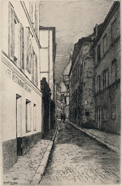 「Rue St Rustique、モンマルトル」、1915 作： Emile Rousseau