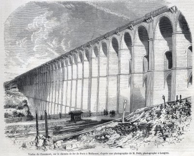 パリからミュルーズに向かう鉄道のショーモン高架橋。1857年9月5日、「The Illustrous World」に掲載されたラルフのスケッチに基づくエングレーヴィング。個人蔵。 作： Emile Theodore Therond