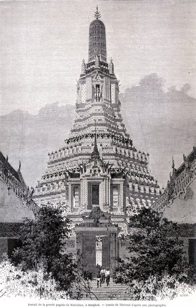 バンコク、ワット・チャーン大仏塔のポータル。テロンが描いたもの。 作： Emile Theodore Therond