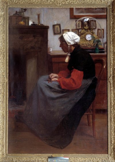 Simple heart 素朴なインテリアの中で、椅子に座って眠る老いた農夫。エミール・トロンシー（1859-1943）の作品。パリ、リュクサンブール宮殿 DR 作： Emile Troncy