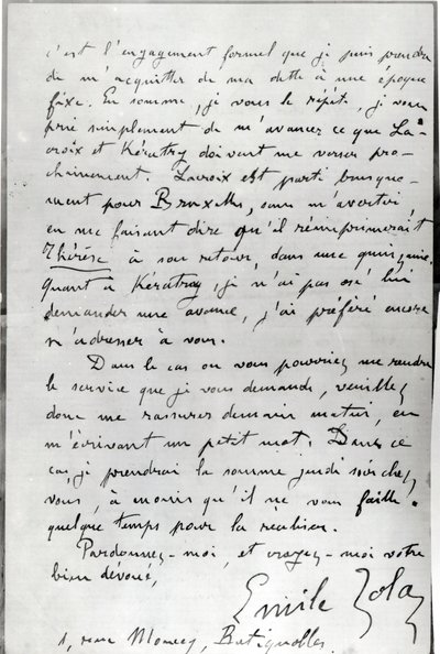 ゾラからエドゥアールマネへの手紙（1832-83）1868（紙にペンとインク） 作： Emile Zola
