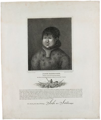 1816年にこの国にいたことが知られている最初のエスキモーであるグリーンランドのジェイコブサウンド出身のJohn Sakeouse 作： Emilia Anderson
