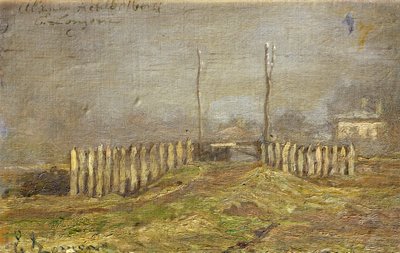 エミリオ・ロンゴーニ（1859-1932）の「ロンバルディアの田園風景」。 作： Emilio Longoni