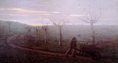 森からの帰り道」 エミリオ・ロンゴーニ（1859-1932） 油彩・キャンバス 67x120cm 作： Emilio Longoni