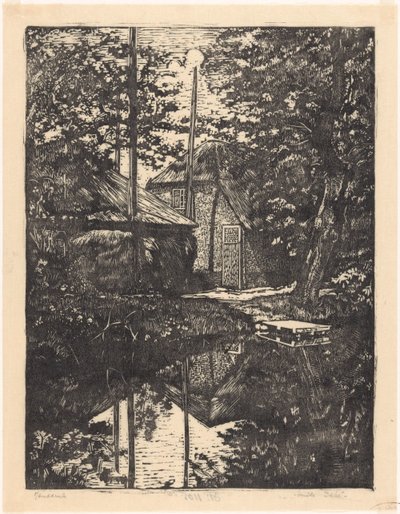 水上の農場と干し草の納屋 作： Emilius Wilhelmus Dehé (signed by artist)
