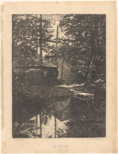 水上の農場と干し草の納屋 作： Emilius Wilhelmus Dehé (signed by artist)