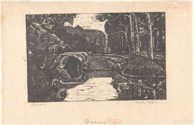 森の中の運河に架かる橋 作： Emilius Wilhelmus Dehé (signed by artist)