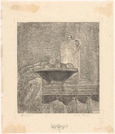 水差しとフルーツ ボウルのある静物 作： Emilius Wilhelmus Dehé (signed by artist)