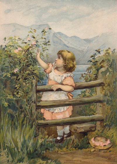花を摘もうと手を伸ばす少女（クロモリト） 作： Emily Jane Harding Andrews