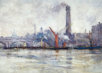 「堤防からのウォータールー橋とセントポール」、c1875-1934 作： Emily Murray Paterson