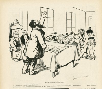 エマニュエル・バルセ（1870-1940）のイラスト（Le Rire, 09/05/08） - 市町村選挙 - 選挙, 政治集会, 会議, 選挙集会, 市町村選挙 作： Emmanuel Barcet