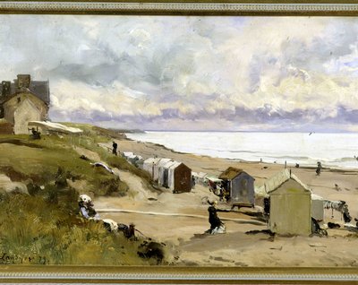 サンペールの浴場のビーチ（マンシュ） - E. Lansyerによるキャンバスに油絵 作： Emmanuel Lansyer