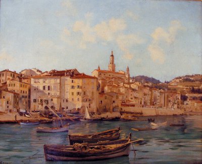 1891年のマントン港（絵） 作： Emmanuel Lansyer
